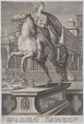 Tavola 12: statua equestre di Domiziano, vista tre quarti a sinistra, ca. 1587-89