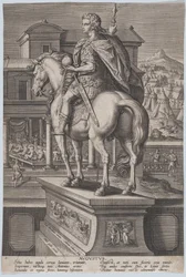 Statua equestre di Augusto, che tiene un globo e visto da dietro, ca. 1587-89