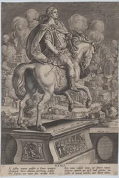 Tavola 6: statua equestre di Nerone, vista da dietro, il grande incendio di Roma..., ca. 1587-89