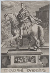 Statua equestre di Galba, in profilo a sinistra, con una scena di decapitazione