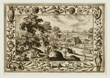 La parabola del buon samaritano, da Paesaggi con scene dell