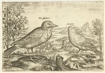 Due uccelli in un paesaggio
