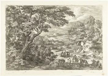 Paesaggio con cacciatori di ritorno a casa, in lontananza un castello