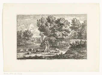 Paesaggio con due pastorelle vicino a un