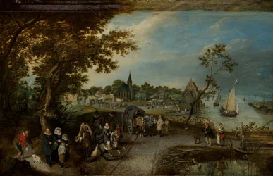 Paesaggio con figure e fiera di paese