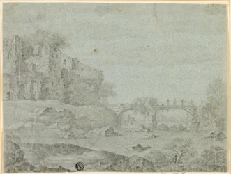 Rovine con vista sul fiume e ponte