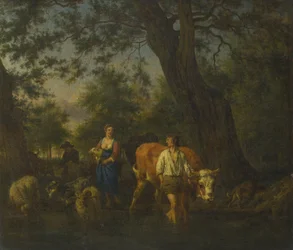 Contadini con bestiame che guadano un torrente, ca 1662