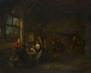 Una scena serale in una taverna, con un violinista