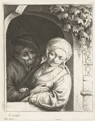 Contadino e contadina come coppia innamorata in una porta (serie La coppia di contadini innamorati)