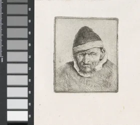 Busto di un contadino con cappello di pelliccia