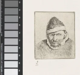 Busto di un vecchio contadino con cappello a punta
