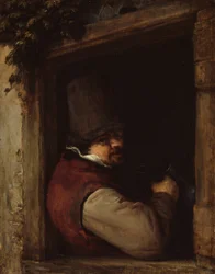 Uomo con boccale alla finestra