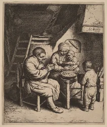Famiglia contadina in preghiera prima del pasto