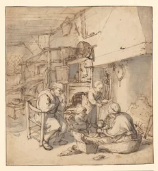 Famiglia di contadini intorno al camino