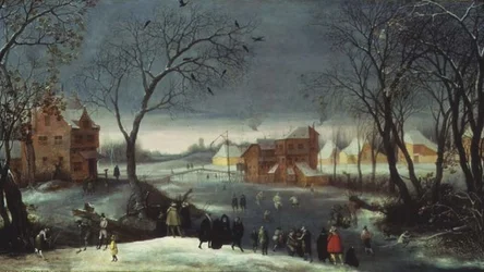 Paesaggio invernale con pattinatori