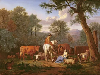 Paesaggio con bestiame e figure, 1664