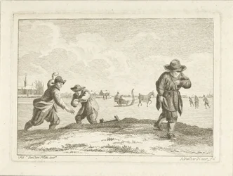 Lanciatori di palle di neve, inciso da Anthonij van der Haer, c.1745-85