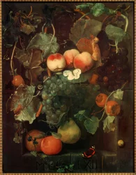 Natura morta con frutta, farfalle e lumache