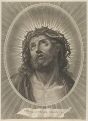 Testa di Cristo che guarda in alto con corona di spine, in una cornice ovale, dopo Reni, ca. 1653-67