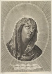 La Testa della Vergine che Guarda in Alto a Destra, in una Cornice Ovale, dopo Reni, ca. 1650-67