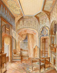 Interno di bagno in stile moresco, illustrazione da 