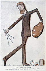 Caricatura su Kees Van Dongen (1877-1968), pittore francese di origine tedesca. Disegno di Barrère, in "Fantasio" del 15/10/1921