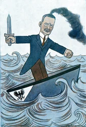 Cartone animato di Wilhelm Cuno (1876-1933) politico tedesco responsabile degli affari marittimi. Disegno di Adrien Barrere (1877-1931) da Fantasio