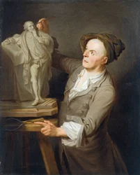 Louis-Francois Roubiliac (1695-1762) che modella il suo monumento a Shakespeare