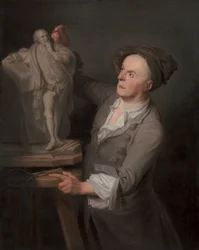 Louis-Francois Roubiliac modella il suo monumento a Shakespeare