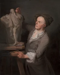 Louis-Francois Roubiliac che modella il suo monumento a Shakespeare