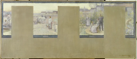 Bozzetto per il municipio di Nogent-sur-Marne: Le canotage - le labourage - la villégiature - le jardinage, nel 1889