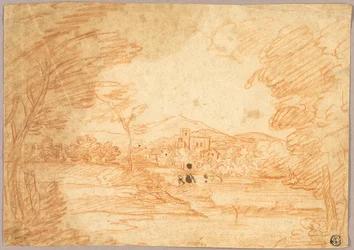 Paesaggio fluviale con edifici