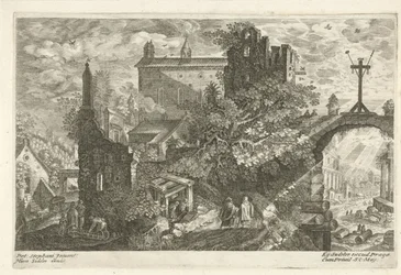 Houten kruis aan oude stadspoort