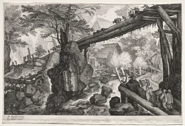 Otto Paesaggi Boemi: Paesaggio con Ponte di Tronchi su Cataratta