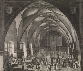 Veduta interna della Sala Vladislav al Castello di Praga durante la Fiera Annuale, 1607