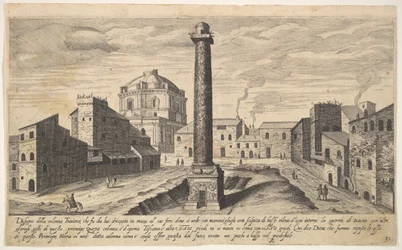Vista della colonna di Traiano, con il piedistallo scavato dalla terra