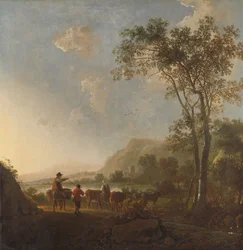 Paesaggio con pastori e bovini