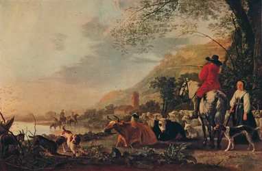 Paesaggio collinare con figure, c1655