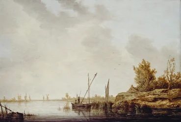 Scena fluviale con mulini a vento in lontananza, c.1640-42