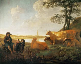 Paesaggio con pastori e gregge, vicino a Rhenen, Paesi Bassi ...