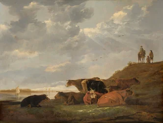 Paesaggio fluviale con mucche