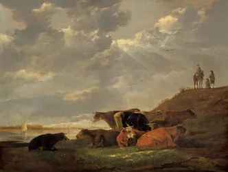 Paesaggio fluviale con mucche