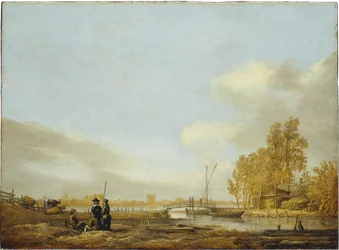 Paesaggio fluviale con passerella