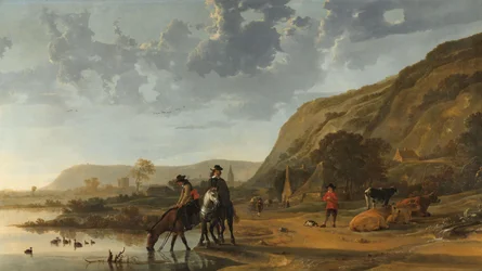 Paesaggio fluviale con cavalieri