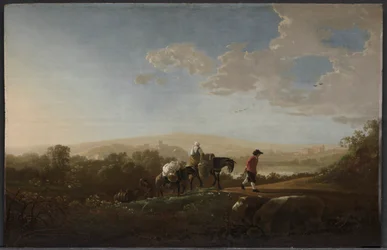 Viaggiatori in campagna collinare, c. 1650