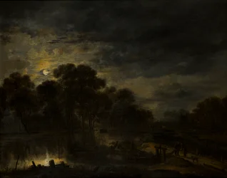 Paesaggio fluviale al chiaro di luna (c.1623-77)