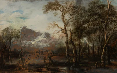 Paesaggio boschivo con cacciatore