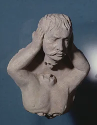Demone che stacca la sua testa, stile greco-buddhista, da Hadda, I-IV secolo