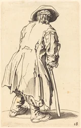 Vecchio mendicante con una stampella