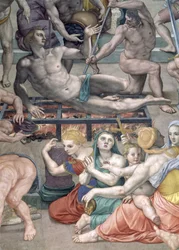 Il martirio di San Lorenzo, dettaglio di San Lorenzo sulla graticola, affresco